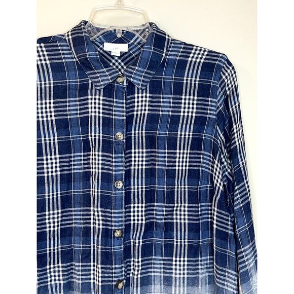 J Jill Tops - J Jill Womens Med Shirt Plaid Double‎ Cloth Long Sleeve Button Front Ombre EUC